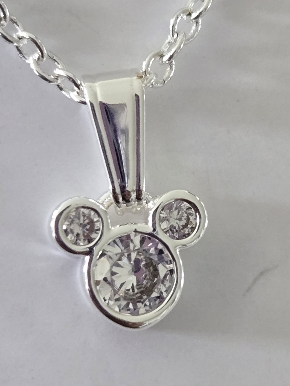 Mickey Mouse Crystal Pendant Necklace - Silver with white cubic zirconia - Picture 4 of 8